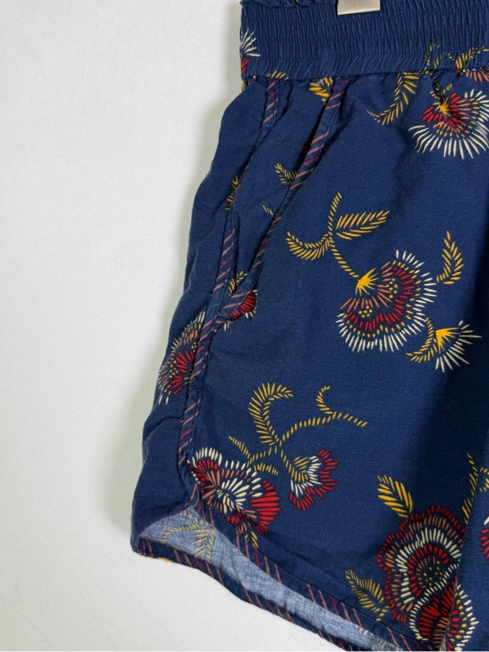 Madewell x Warm Women’s Floral Pull On Shorts Blue Linen Blend Boho Cottage Sz M - Picture 4 of 9